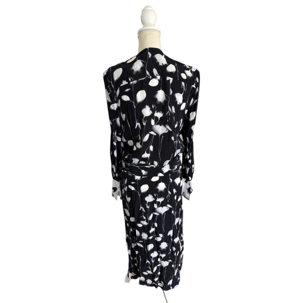 Equipment Neema Silk Feel Wrap Midi Dress Black White Floral Size 8 - Picture 4 of 15